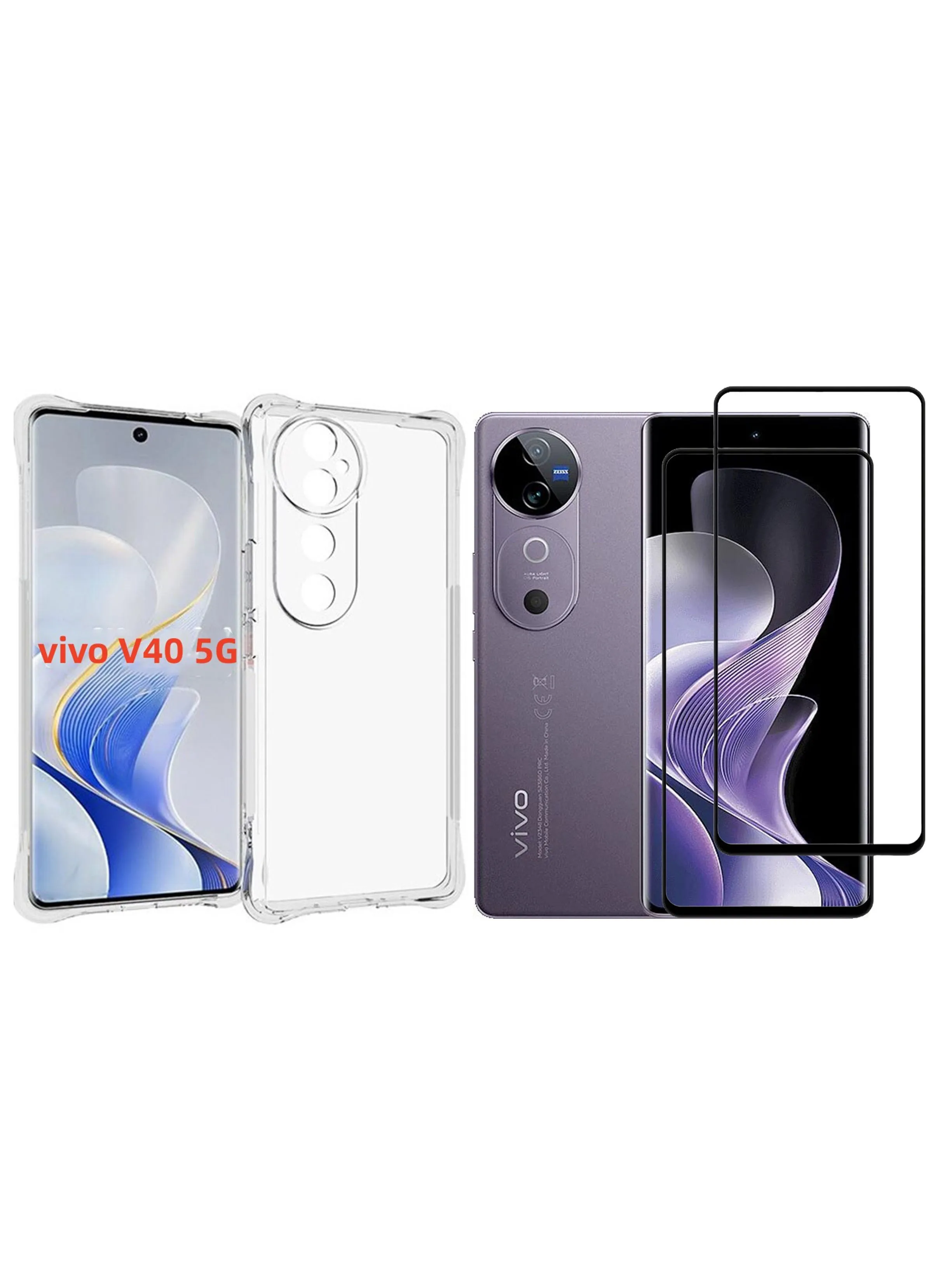 [1+2 مجموعات] غطاء حافظة لهاتف vivo V40 5G وواقي شاشة TPU نحيف مقاوم للصدمات مع وسادة هوائية [ليس من السهل أن يتحول إلى اللون الأصفر]-1