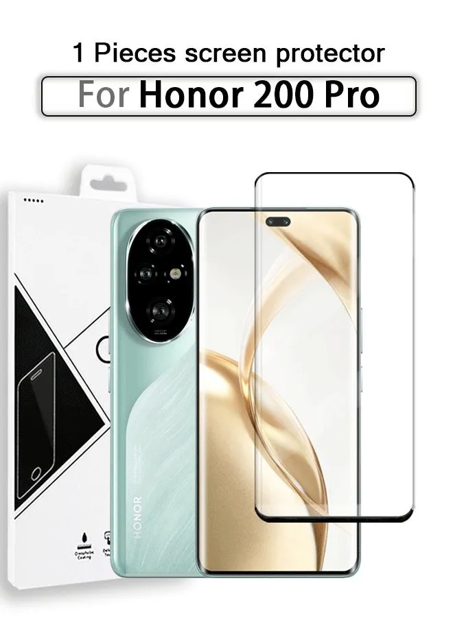 قطعة واحدة من واقي الشاشة الزجاجي بغطاء كامل لهاتف Honor 200 Pro 5G أسود/شفاف وملحقات واقي الشاشة-1