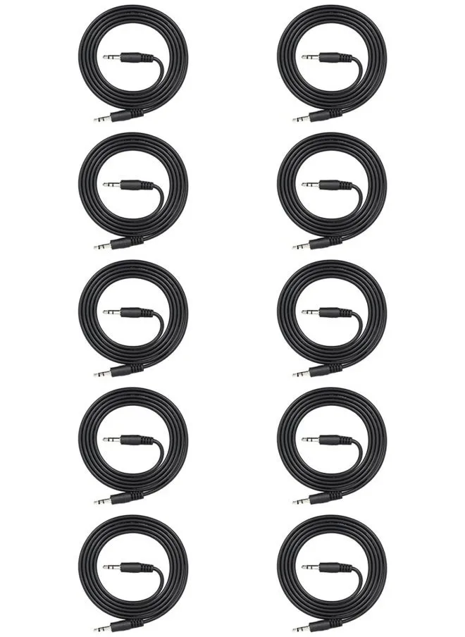 مجموعة من 10 كيبل AUX صوت 3.5مم الي 3.5مم بطول 1.5 متر اسود-1