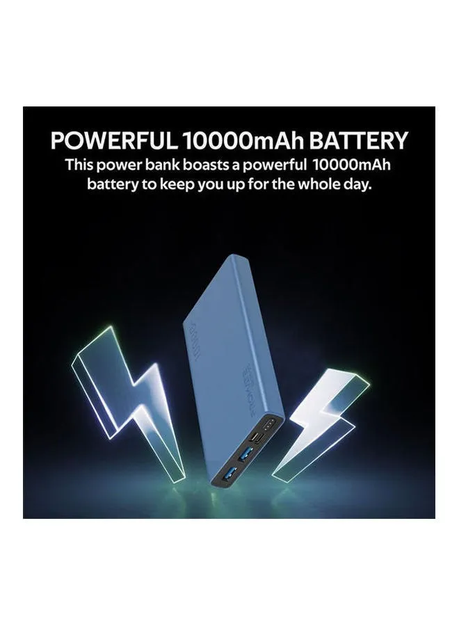 باور بنك ذكي وصغير الحجم للشحن مزود بمنفذ USB مزدوج 10000.0 mAh أزرق-2