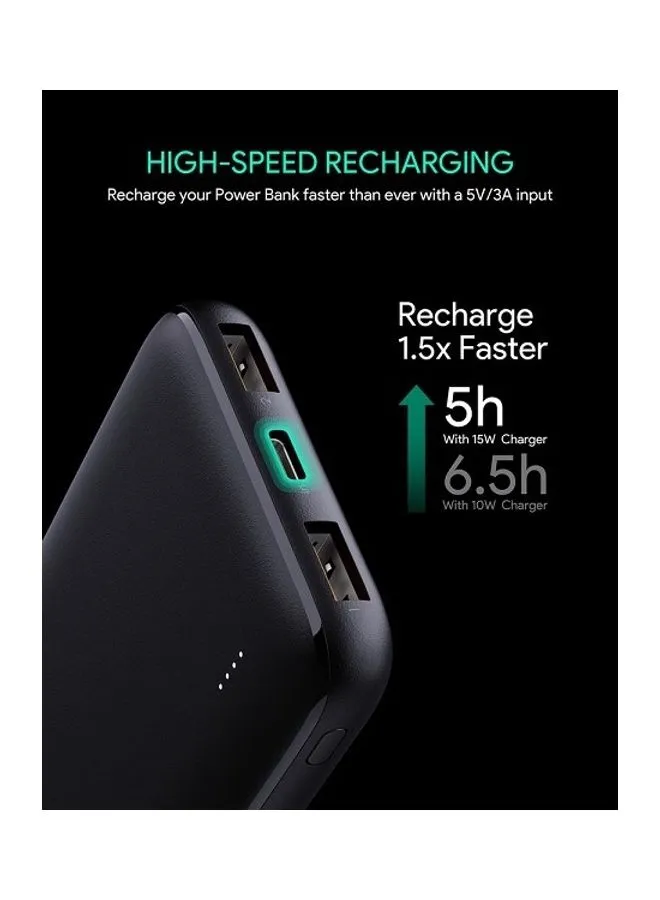 بطارية متنقلة نحيفة USB-C 15واط N73 بسعة 10000 mAh أسود-2