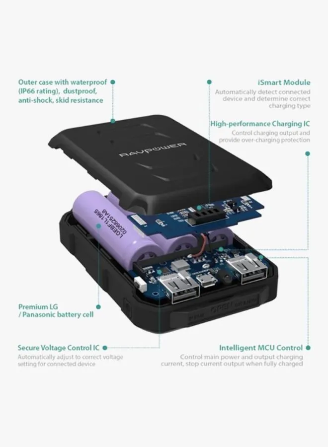 باور بانك  مضاد للماء 10050.0 mAh أسود-2