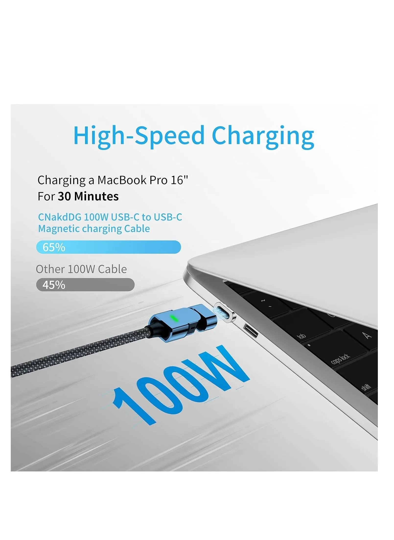 كابل شحن مغناطيسي 100 وات يدور 180 درجة، 2 في 1 كابل شاحن USB C إلى USB C/ Lightnlng (عبوتان، 4/ 6.6 قدم، نقل بيانات 480 ميجابت في الثانية، لهاتف iPhone 15 و14 وiPad وMacBook Pro وGalaxy S22 (أزرق)-2