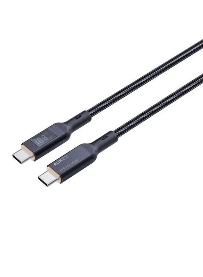 كابل 100 واط مضفر شحن و مزامنة USB-C إلى USB-C مع شاشة قياس واط طول 1.8م MCC102 أسود-1