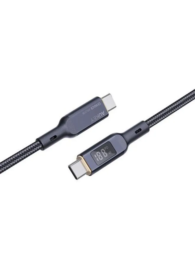 كابل 100 واط مضفر شحن و مزامنة USB-C إلى USB-C مع شاشة قياس واط طول 1.8م MCC102 أسود-2