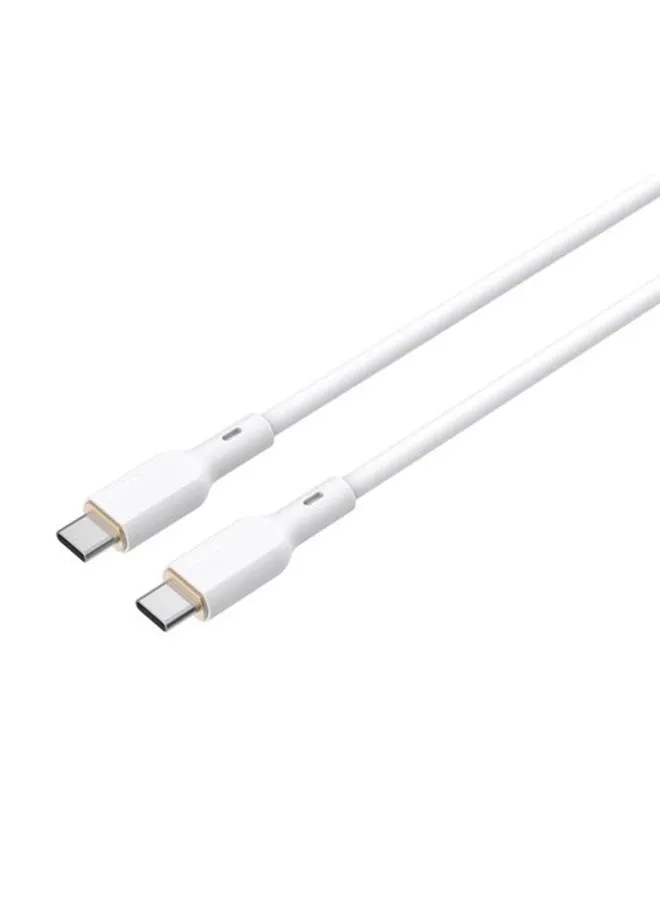 كيبل 100 واط سليكون مقوى شحن و مزامنة USB-C إلى USB-C طول 1م SCC101 أبيض لون أبيض-2