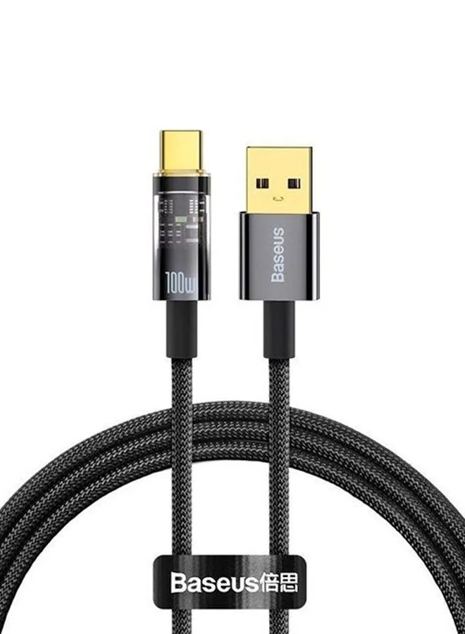 كابل بيانات وشحن سريع من USB إلى Type-C من سلسلة إكسبلورر بقدرة 100 وات وبخاصية إيقاف التشغيل التلقائي لأجهزة هواوي وهونر وشاومي وكل الأجهزة بمنفذ Type C بتيار 6 أمبير وبطول 1 متر أسود-1