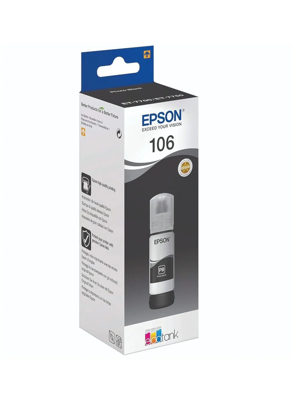 زجاجة حبر Epson 106 Ecotank، حبر أسود للصور لإعادة تعبئة الطابعة باللون الأسود-1