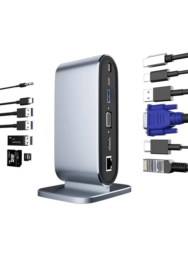 محطة إرساء USB C 12 في 1 - محطة إرساء USB C Hub Dock للكمبيوتر المحمول ومنفذ عالمي مع شاشة HDMI 4K، 100W PD، إيثرنت، 4K VGA، صوت، SD/TF، محول USB 3.0 لأجهزة الكمبيوتر التي تعمل بنظام Windows Mac-1