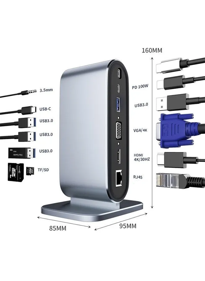 محطة إرساء USB C 12 في 1 - محطة إرساء USB C Hub Dock للكمبيوتر المحمول ومنفذ عالمي مع شاشة HDMI 4K، 100W PD، إيثرنت، 4K VGA، صوت، SD/TF، محول USB 3.0 لأجهزة الكمبيوتر التي تعمل بنظام Windows Mac-2