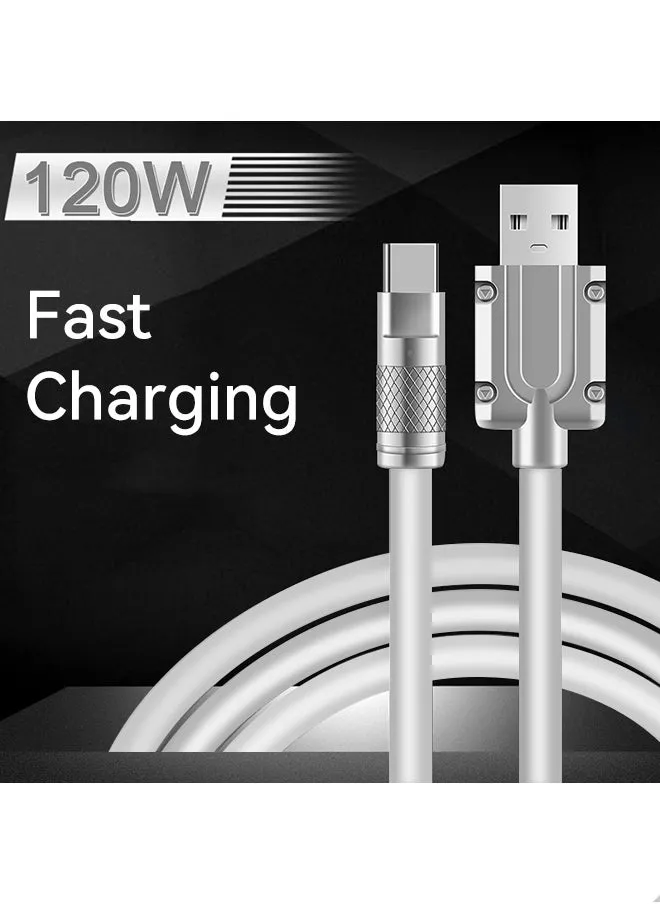 كابل شحن سريع 120 وات من النوع C شاحن USB A إلى USB C لهاتف أندرويد 2 متر أبيض-2