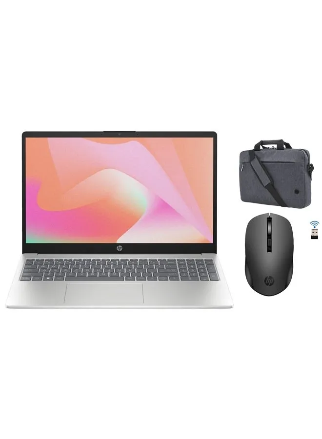 15-fd0021nx Laptop With 15.6 Inch Full HD Display, Intel Core i3-1315U Processor/4GB RAM DDR4/256GB SSD/DOS(Without Windows)/Intel UHD Graphics With Hp Prelude Bag + HP Mouse English/Arabic Natural Silver-1