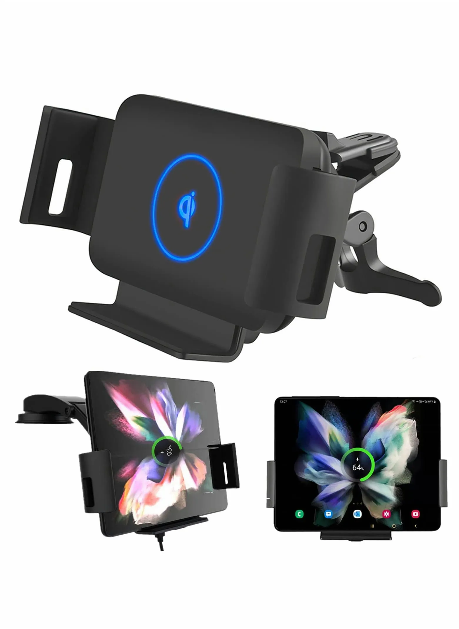 15W Qi Wireless Car Charger Mount - Fast Charging for Galaxy Z Fold3, S22 Ultra, iPhone 13 Pro & More-1