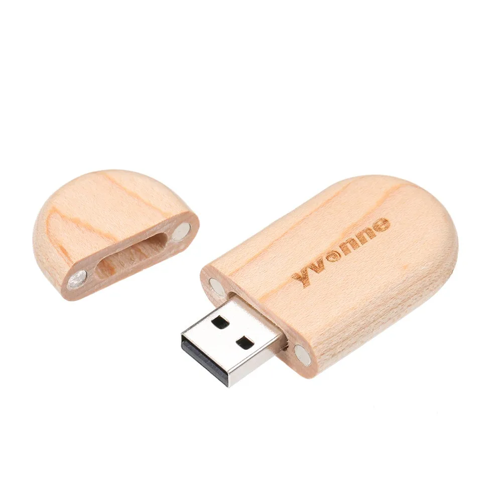 محرك أقراص USB خشبي بيضاوي الشكل بذاكرة سعة 16 جيجابايت C6716-16-L بني-2