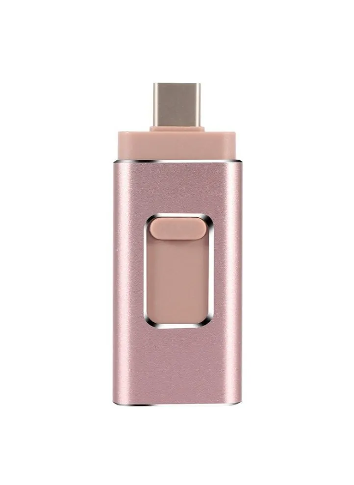 16GB USB Flash Drive, Shock Proof 3-in-1 External USB Flash Drive, Safe And Stable USB Memory Stick, Convenient And Fast Metal Body Flash Drive, Rose Gold (Type-C Interface + apple Head + USB)-1