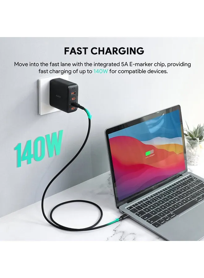 كابل USB C إلى USB C من السيليكون بقوة 140 وات بطول 1 متر-2