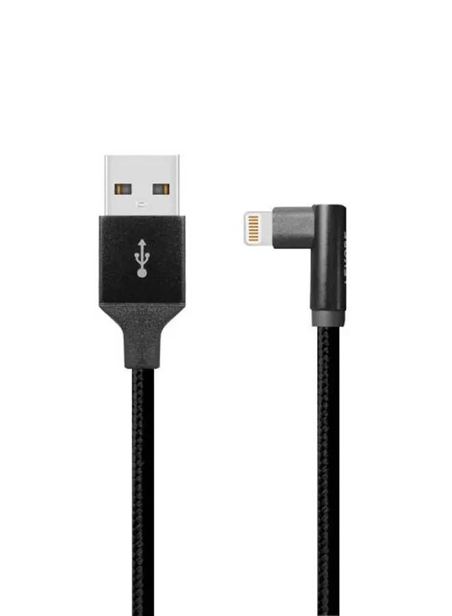 كابل USB A إلى لايتنينج مضفر مصنوع من النايلون بطول 1 متر لون أسود.-1