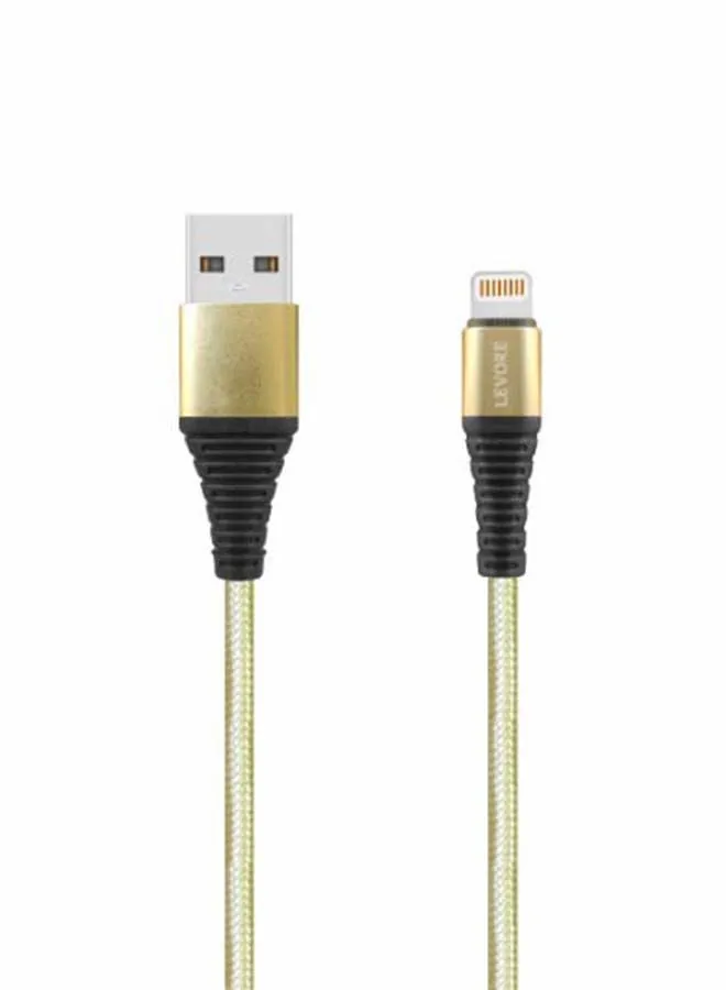 كابل USB A إلى لايتنينج مضفر مصنوع من النايلون بطول 1 متر ذهبي.-1