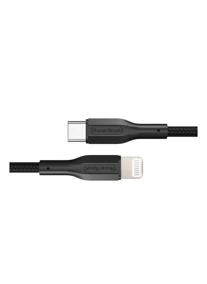 كابل USB-C إلى لايتنينج 1 متر للشحن السريع ونقل البيانات باللون الاسود-2