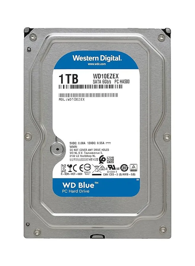 محرك الأقراص الصلبة للكمبيوتر الشخصي باللون الأزرق سعة 1 تيرابايت - 7200 دورة في الدقيقة، ساتا 6 جيجابايت/ثانية، ذاكرة تخزين مؤقت 64 ميجابايت، 3.5 بوصة - WD10EZEX 1 تيرابايت-2