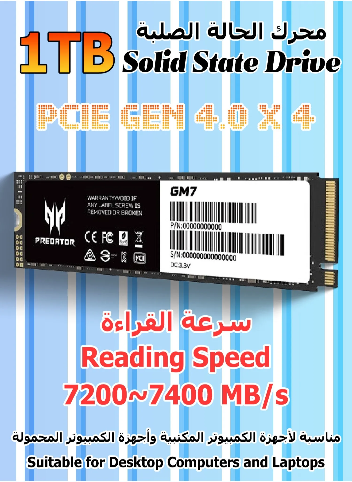 1 تيرابايت SSD - M.2 NVMe PCIe Gen 4.0X4 - سرعة القراءة بحد أقصى 7400 ميجابايت/ثانية - محركات الأقراص ذات الحالة الصلبة GM7 لأجهزة الكمبيوتر المكتبية والكمبيوتر المحمول - جهاز توسيع سعة الكمبيوتر-1