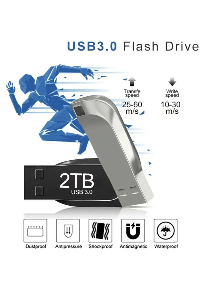 1 تيرا بايت USB 3.0 عالية السرعة فلاش محرك قلم معدني مقاوم للماء أسود-2