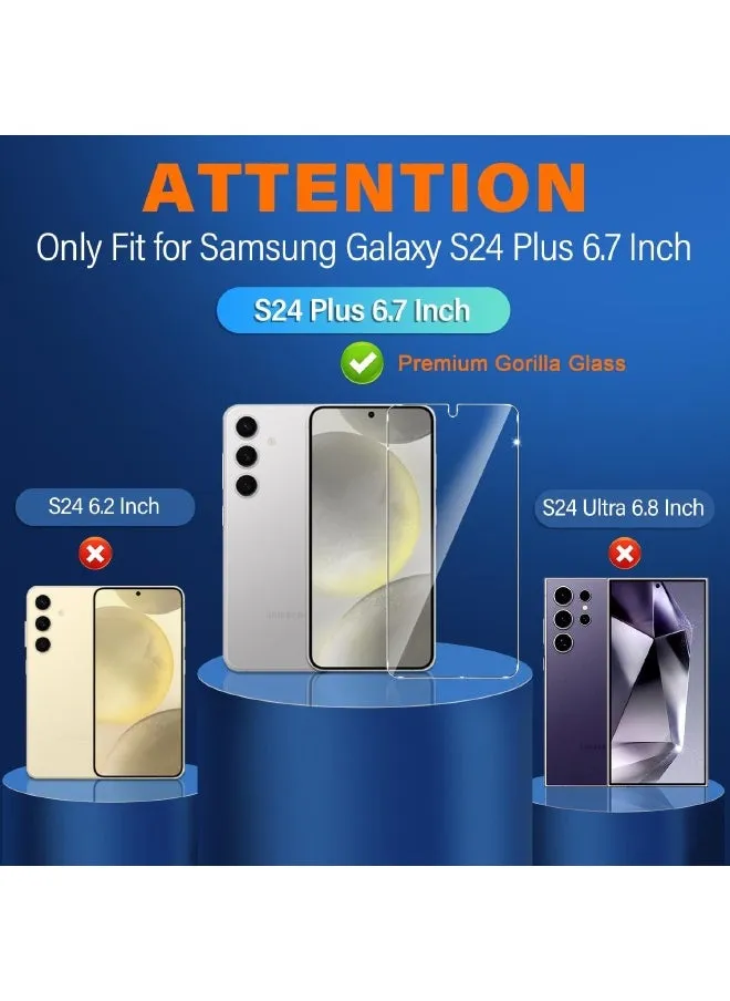 قطعتان من واقي شاشة Samsung Galaxy S24 Plus + قطعتان من واقي شاشة عدسة الكاميرا، صلابة 9H، تدعم فتح بصمة الإصبع، طبقة زجاجية رفيعة للغاية عالية الدقة (معلبة، أدوات التثبيت متضمنة)-2