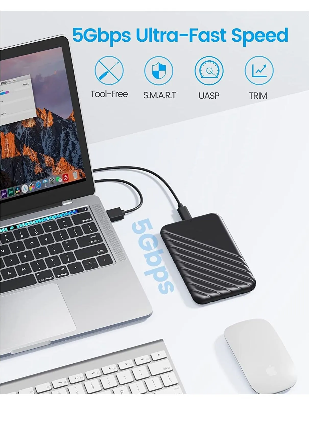 2.5 inch External Hard Drive SSD Enclosure USB 3.0 to SATA3 7mm and 9.5mm SATA HDD Tool with UASP Supported for PC Laptop Mac-2