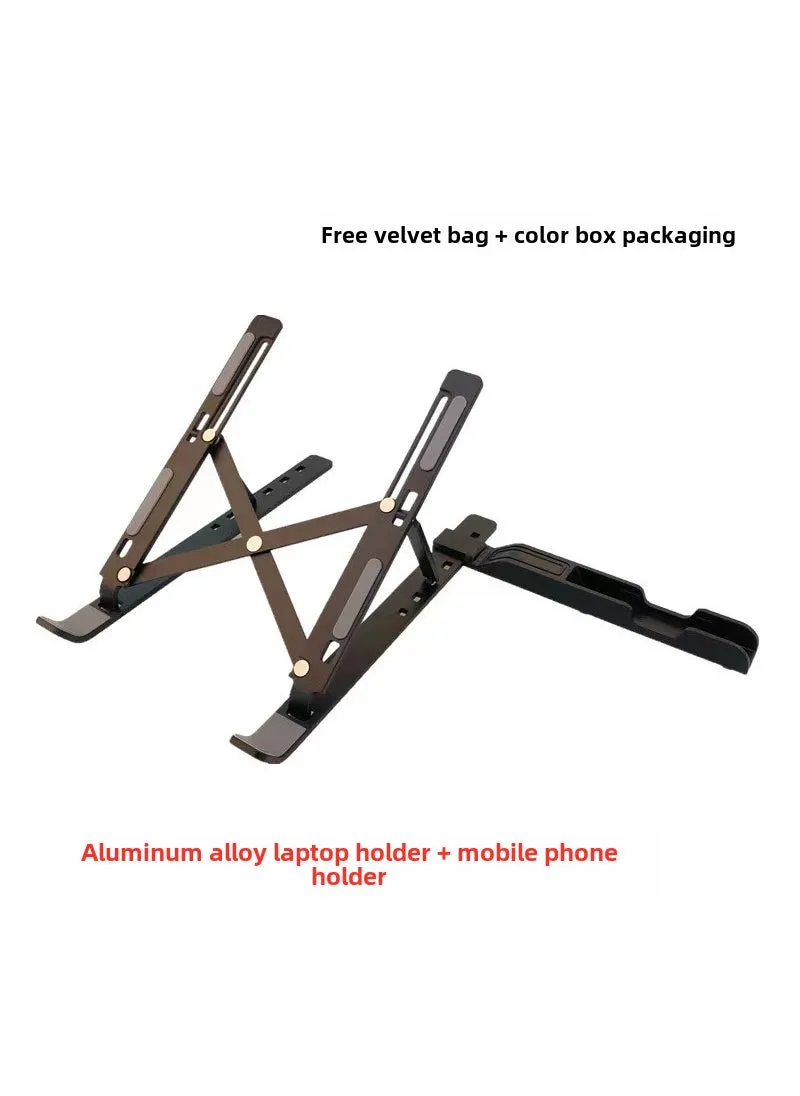 2-in-1 Aluminum Laptop  Phone Stand Portable Metal black two-in-one-1