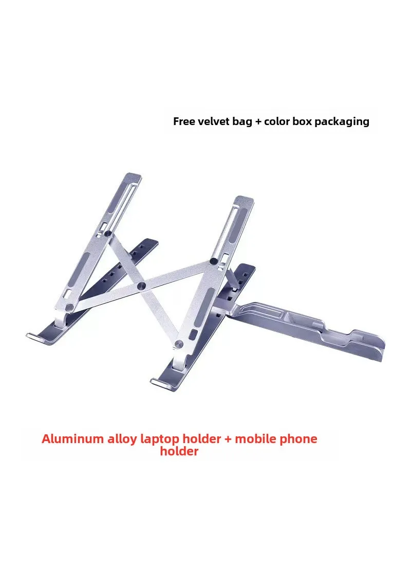 2-in-1 Aluminum Laptop  Phone Stand Portable Metallic silver two-in-one-1