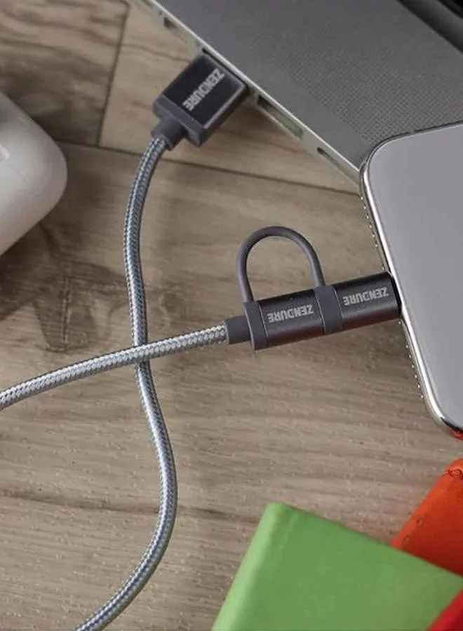 كابل لشحن ومزامنة البيانات 2 في 1 بمنفذ مايكرو USB رمادي-2