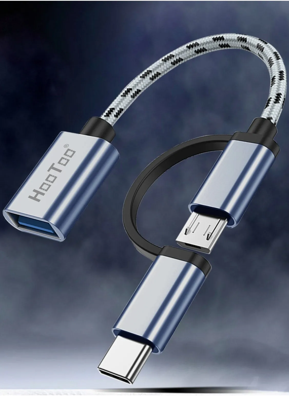 كابل OTG 2 في 1 بمنفذ مايكرو USB Type-C رمادي-1