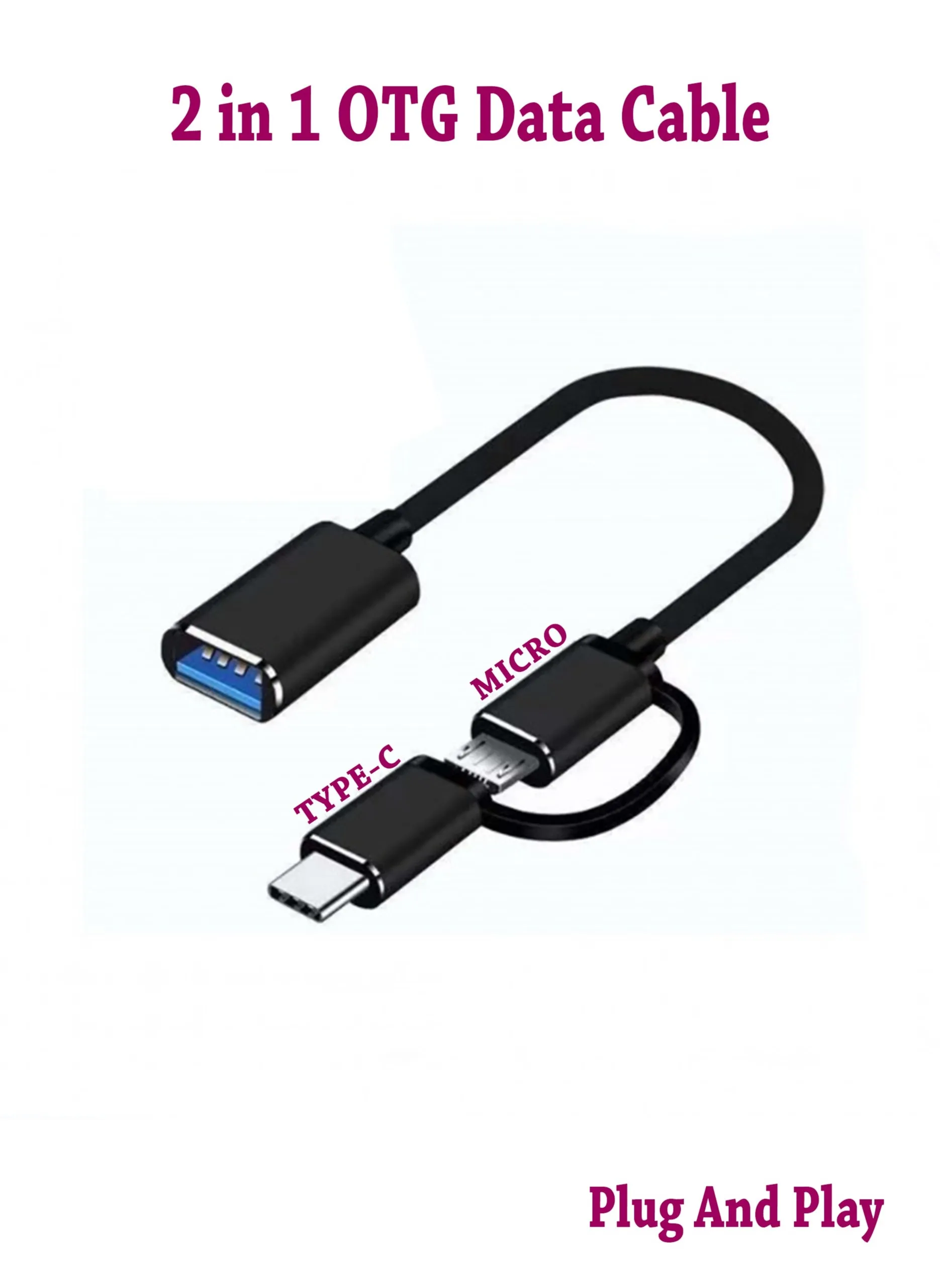 كابل بيانات 2 في 1 USB-C وMicro - أسود-1