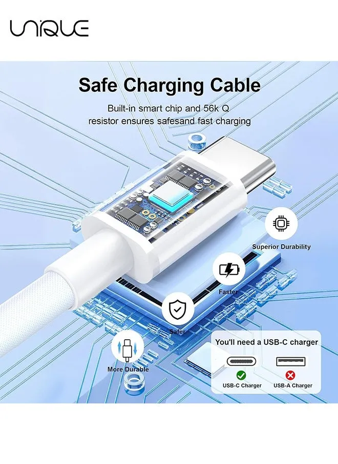 2 Meters Charging Cable, 60W Long Braided Type C Charger Cable for Fast Charging, USB C to USB C Charger Cable for iPhone 15 Series/Samsung/MacBook/Google/Android/Laptop Phone Charger Cable - Grey-2