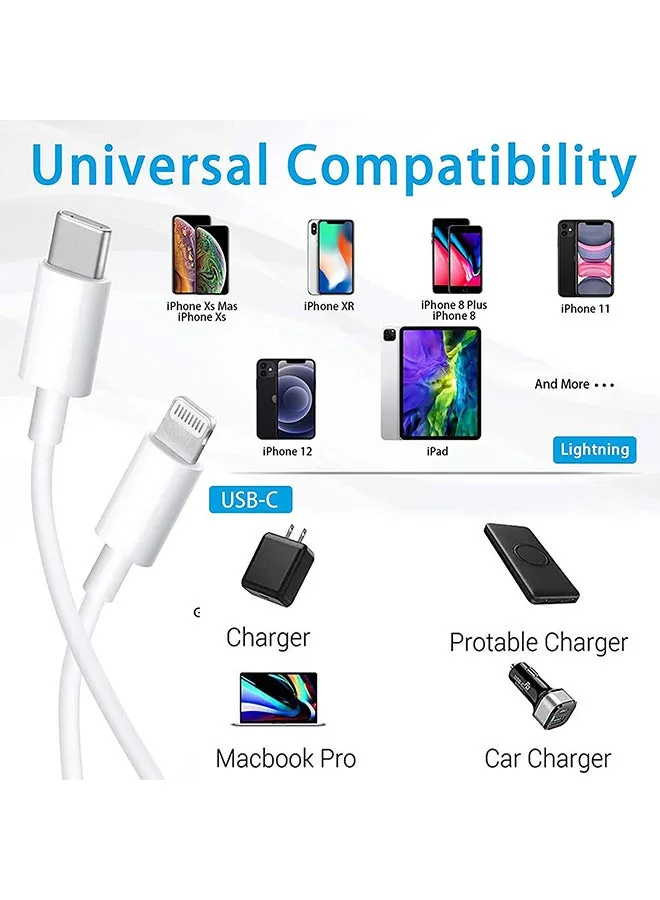 2 حزمة شاحن سريع 20 وات USB-C إلى كابل شحن Lightning (معتمد من Apple MFi) 1 متر لهاتف iPhone 14 13 13 Pro 12 Pro Max 12 11 X XS XR 8 Plus، AirPods Pro أبيض أبيض-2