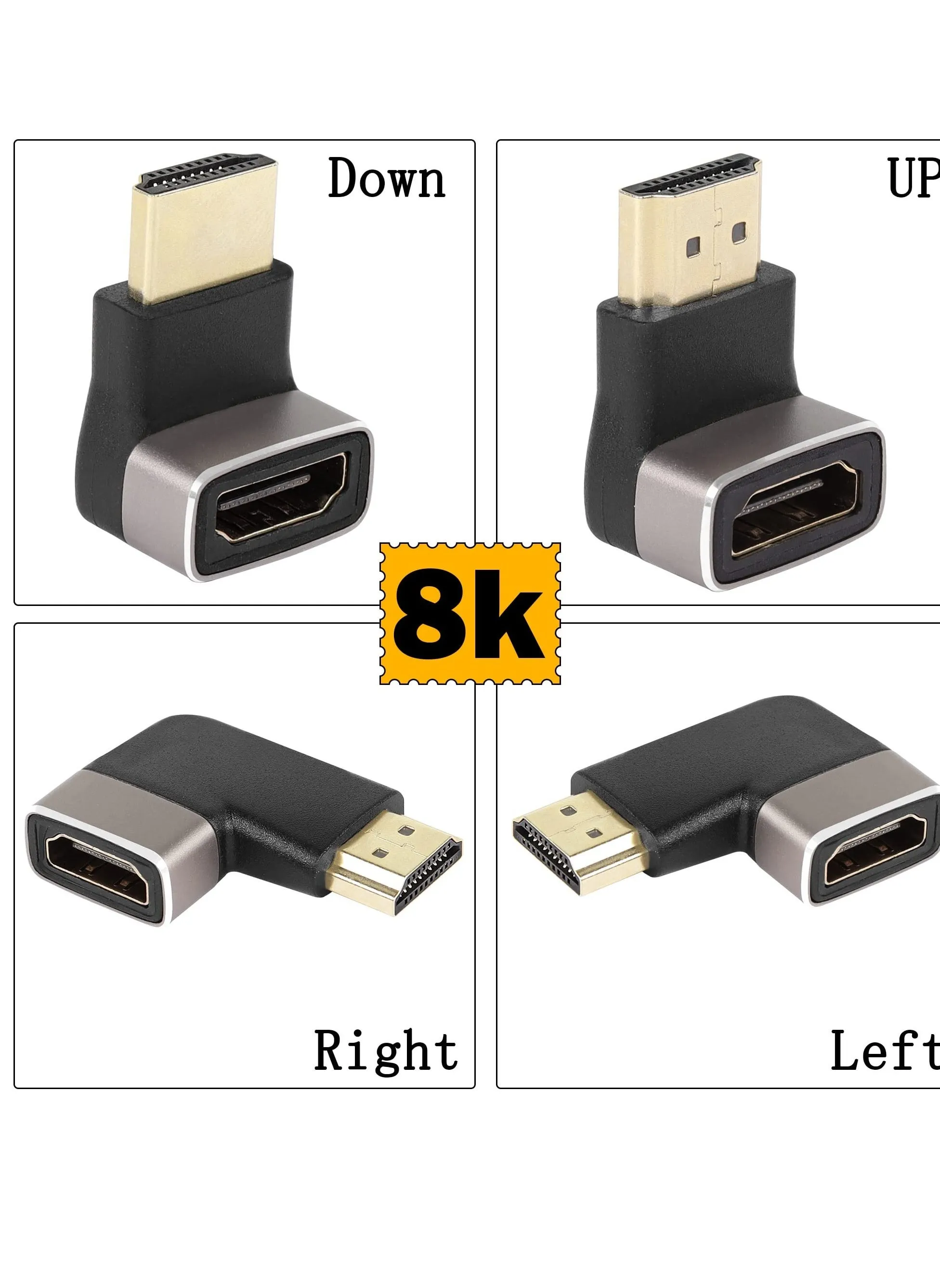 عبوتان من محول HDMI 2.1 لأسفل بزاوية 90 درجة من الذكور إلى الإناث، 8K بزاوية 270 درجة HDMI، يدعم 8K@60Hz/4K@120Hz HDR، مناسب لجهاز HDTV Switch Laptop PS4 PS5 Xbox TV Projector-2