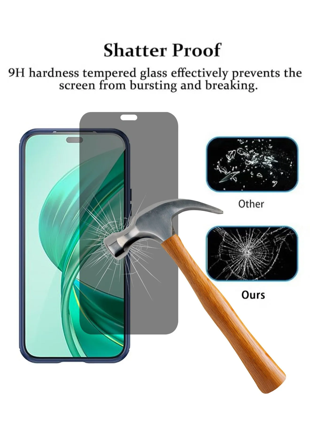 2 Pack HONOR X8b 4g Privacy Screen Protector with Easy Install Anti-Scratch Glass 9H Hardness,Anti-Spy Anti-fingerprint Anti-drop Tempered Glass Film Protector Full Cover Protection accessory-2