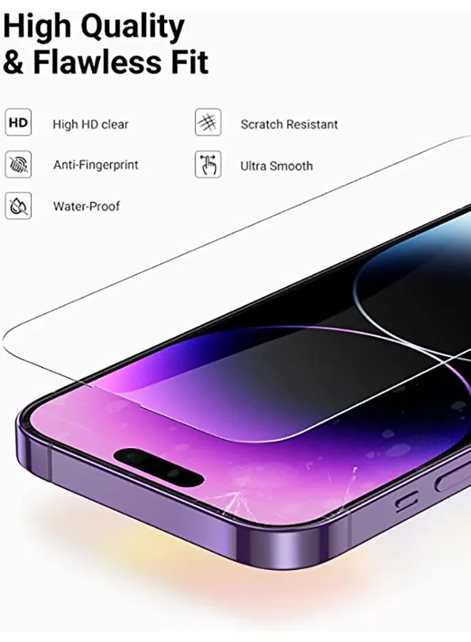 مجموعة لاصقات حماية للشاشة من الزجاج المقوى سهلة التركيب وخالية من الفقاعات وشفافة وبدقة عالية الوضوح ومقاومة للخدش وضد البصمات ومزودة بإطار محاذاة وبتغطية كاملة للشاشة لهاتف آيفون 14 برو ماكس مقاس 6.7 بوصات من قطعتين شفاف-2