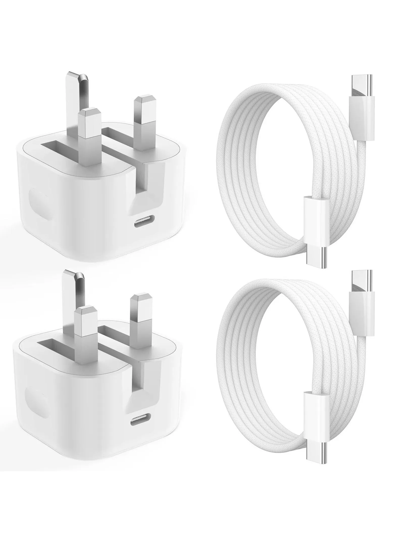 2 عبوة شاحن حائط USB C بقدرة 20 واط PD 20W مع كبل USB C سريع الشحن 2M يتوافق مع iPhone 16/15، iPad Pro/Air/Mini/10-1