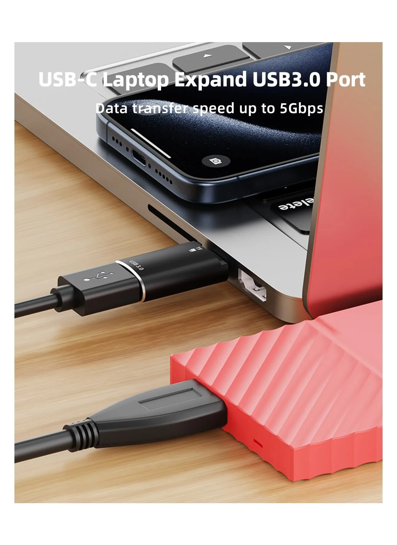 2 حزمة محول USB-C ذكر إلى USB 3.0 أنثى، من النوع C إلى قارئ بطاقة ذاكرة Micro SD لسلسلة iPhone 15، iPad Air/Pro، MacBook، لا يدعم بطاقة TF وجهاز USB في وقت واحد (أسود)-2