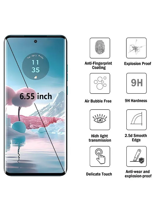 قطعتان من واقي الشاشة الزجاجي المقوى لهاتف Moto Edge 40 Neo، زجاج مقسى ثلاثي الأبعاد بتغطية كاملة مع فيلم عالي الدقة مقاوم للخدش وغطاء عرض للهاتف خالٍ من الفقاعات-2