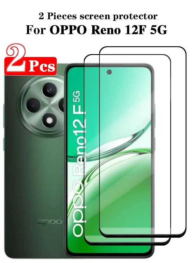 قطعتين واقي شاشة زجاجي كامل لهاتف OPPO Reno 12F 5G أسود/شفاف مع ملحقات واقي الشاشة-1