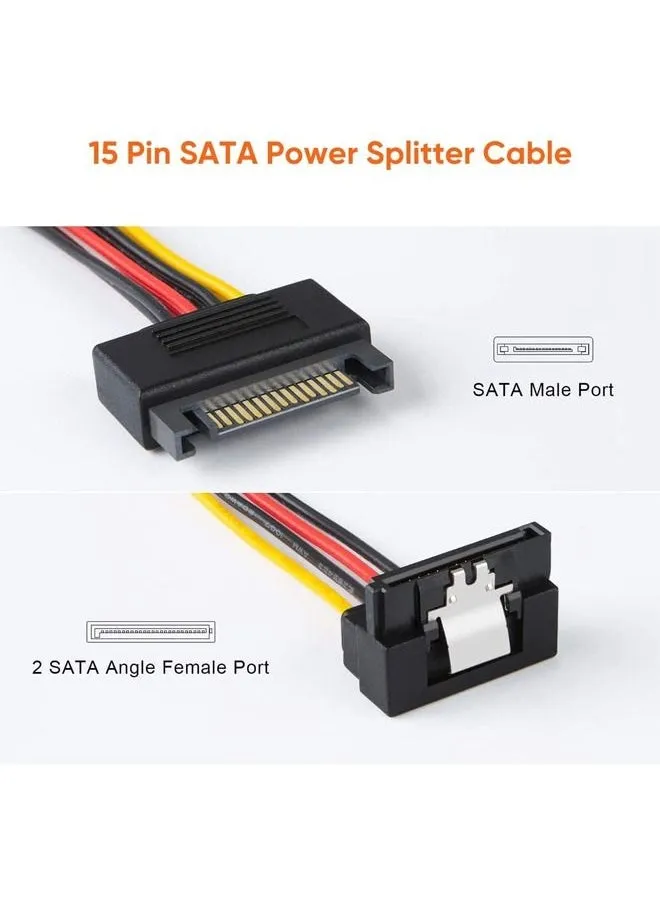 كابل طاقة SATA مكون من قطعتين، كابل مقسم طاقة SATA 15 دبوس ذكر إلى كابل مقسم طاقة SATA 15 دبوس بزاوية سفلية أنثى مكون من قطعتين-2