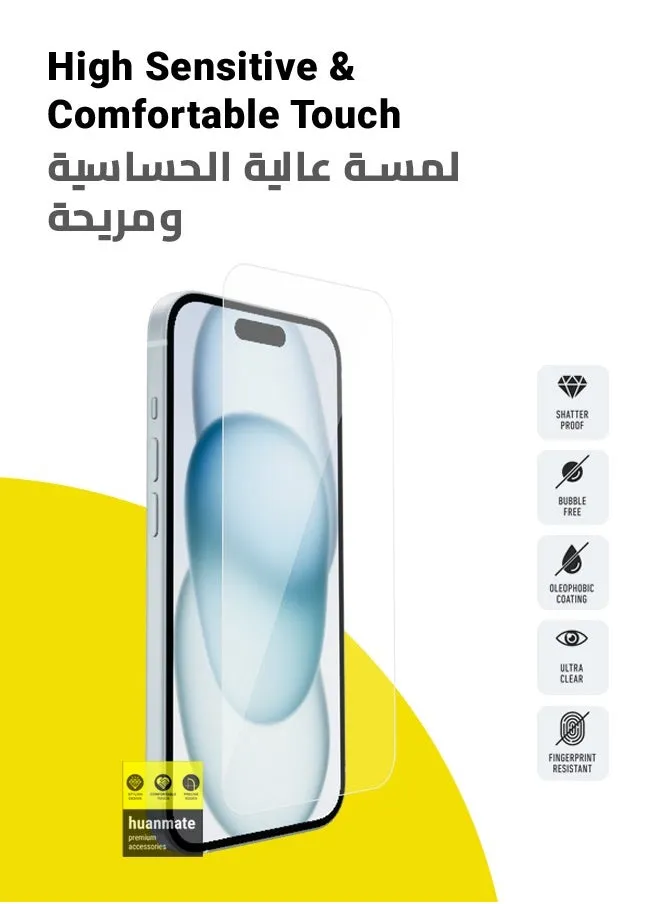 قطعتان من واقي الشاشة الزجاجي المقوى لهاتف Apple iPhone 15 شفاف-2