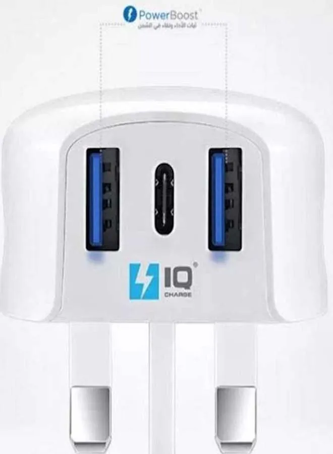 شاحن جداري IQ معزز للطاقة بمنفذي USB أبيض-2