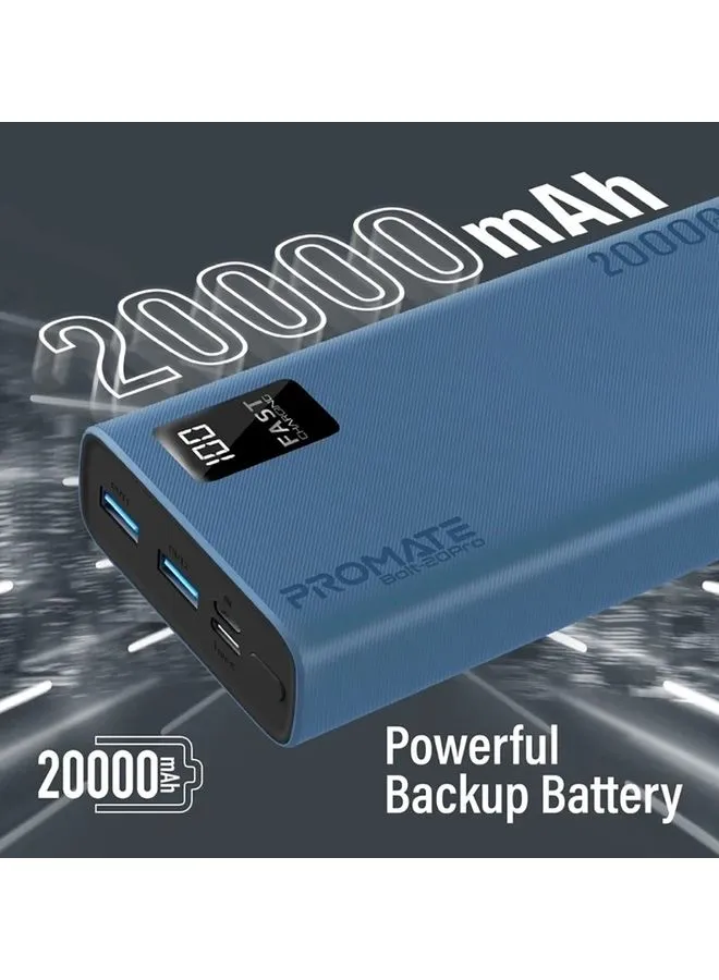 بطارية شحن محمولة ذكية مدمجة سعة 20000 مللي أمبير في الساعة مع مخرجين USB-A و USB-C 20000.0 mAh ازرق-2