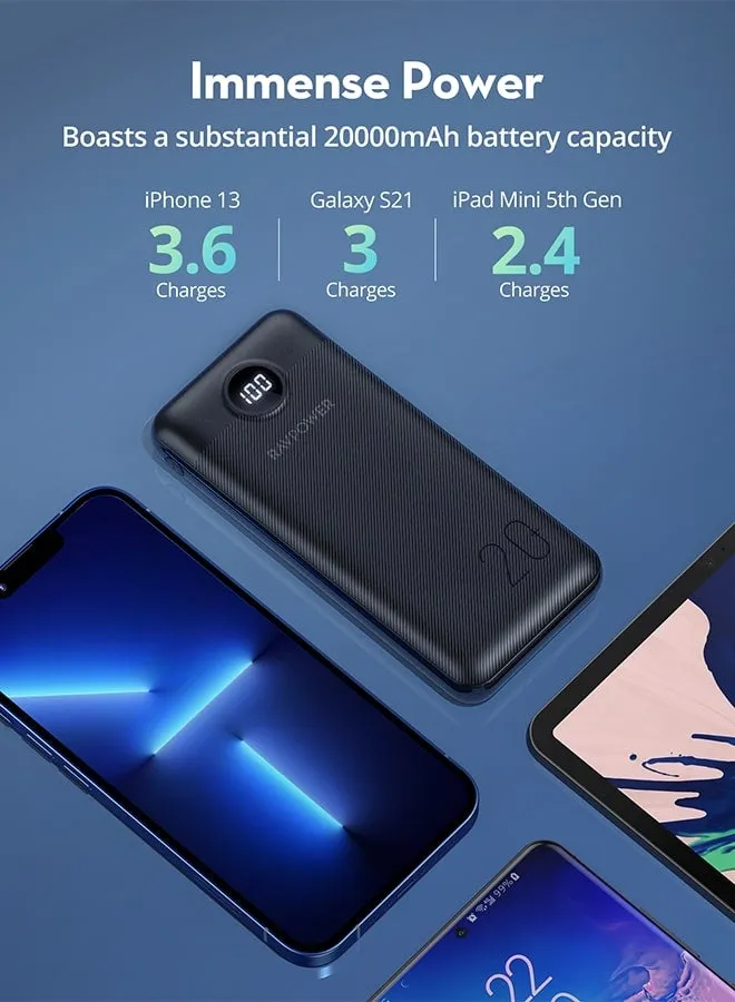 باور بانك بثلاث منافذ 20000.0 mAh أسود-2