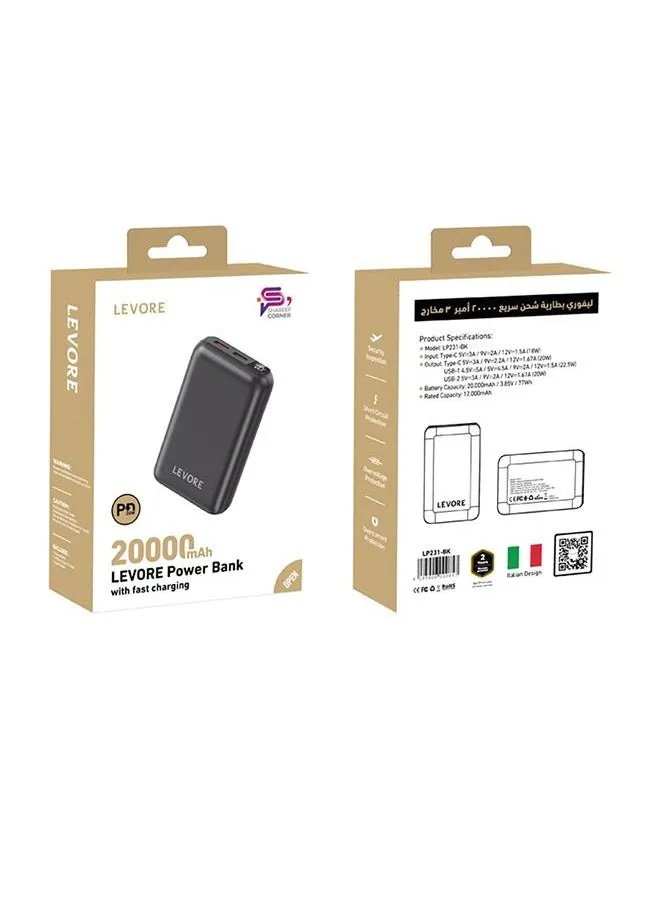 باور بانك PD 20 واط 20000 مللي امبير 3 منافذ 20000.0 mAh أسود-2