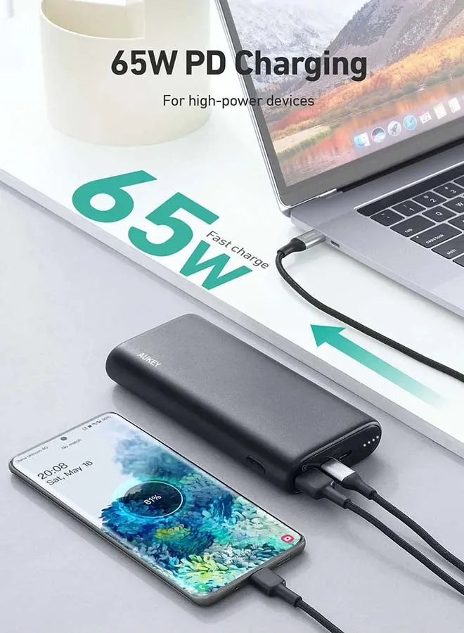 إسينشيال بطارية متنقل مع منفذ PD USB-C بقدرة 65 واط Y37 20000 mAh أسود-2