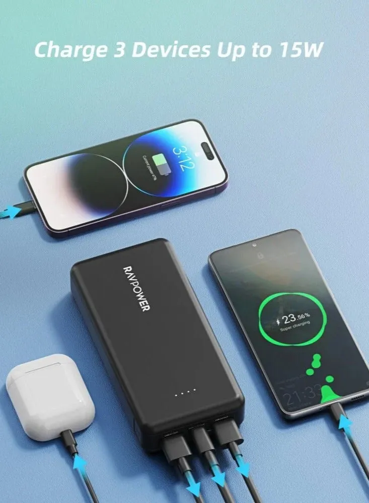 حزمة بطارية Ravpower 10,000 مللي أمبير مع منفذ Type-C ومنفذ Micro ومنفذ USB بقوة 15 وات + بطارية Pioneer 20,000 مللي أمبير، بقوة 15 وات، مع منفذي USB ومنفذ Type-C ومنفذ Micro-2